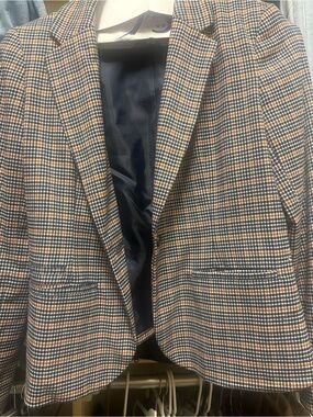 Classic Women Plaid Blazer in Navy & Brown